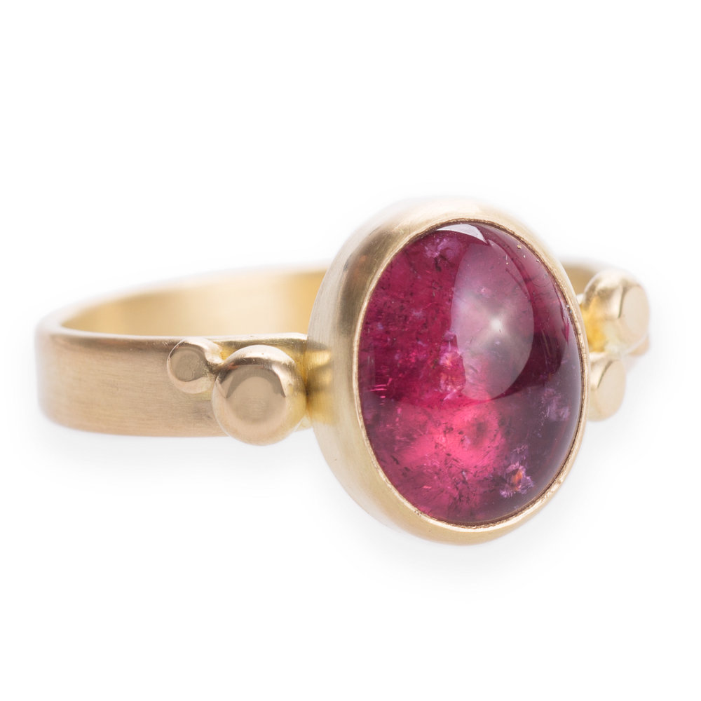 Rubelite Tourmaline Cabochon Ring