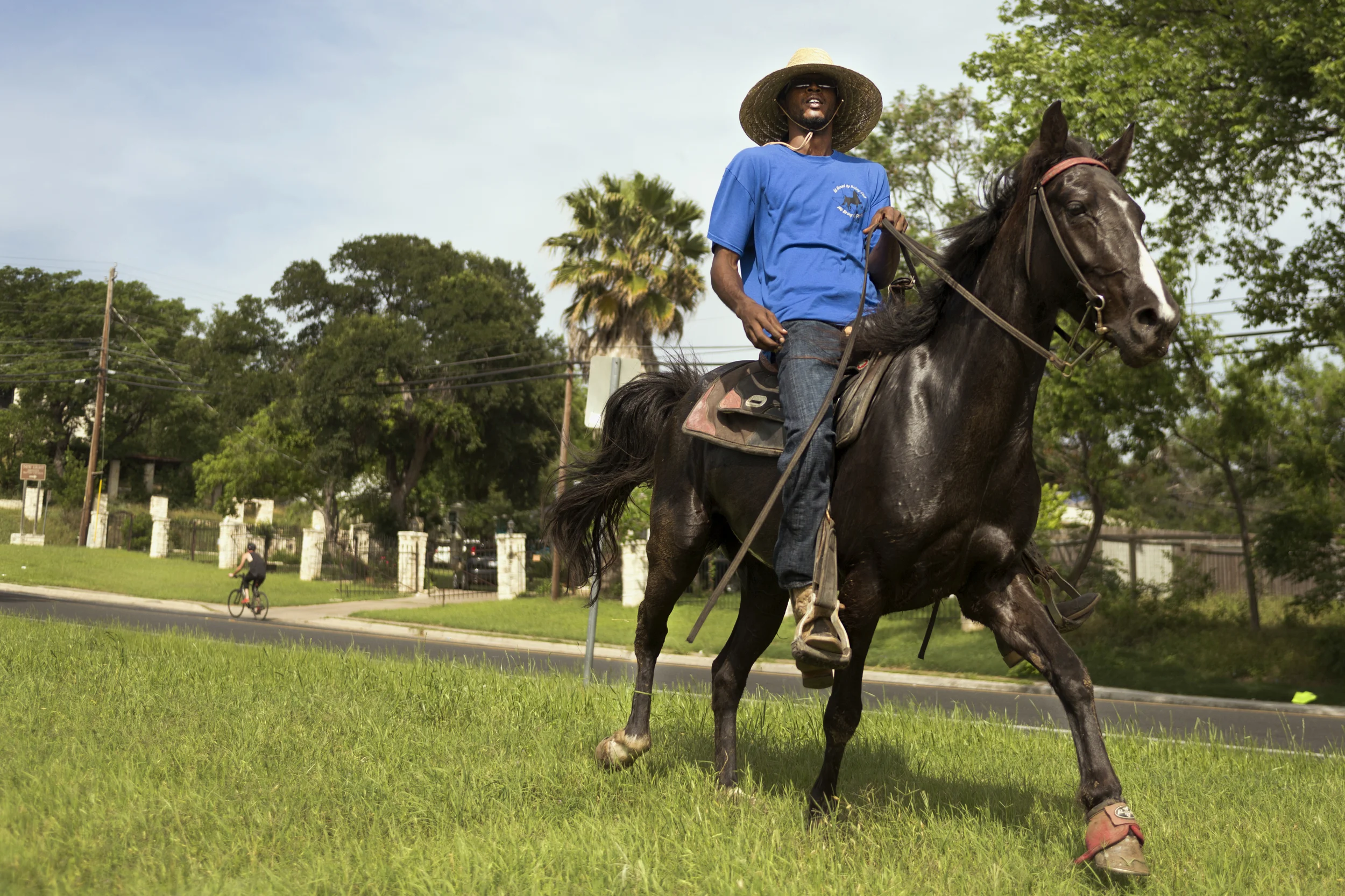 AUSTIN, TEXAS- Apr. 4th, 2015. Malik Sultan rides his horse through Given's park on Austin's eastside. Sultan is a member of All Mixed Up and helped coordinate the group's Easter event at the park. MIguel Gutierrez Jr. / Austin American-Statesman.