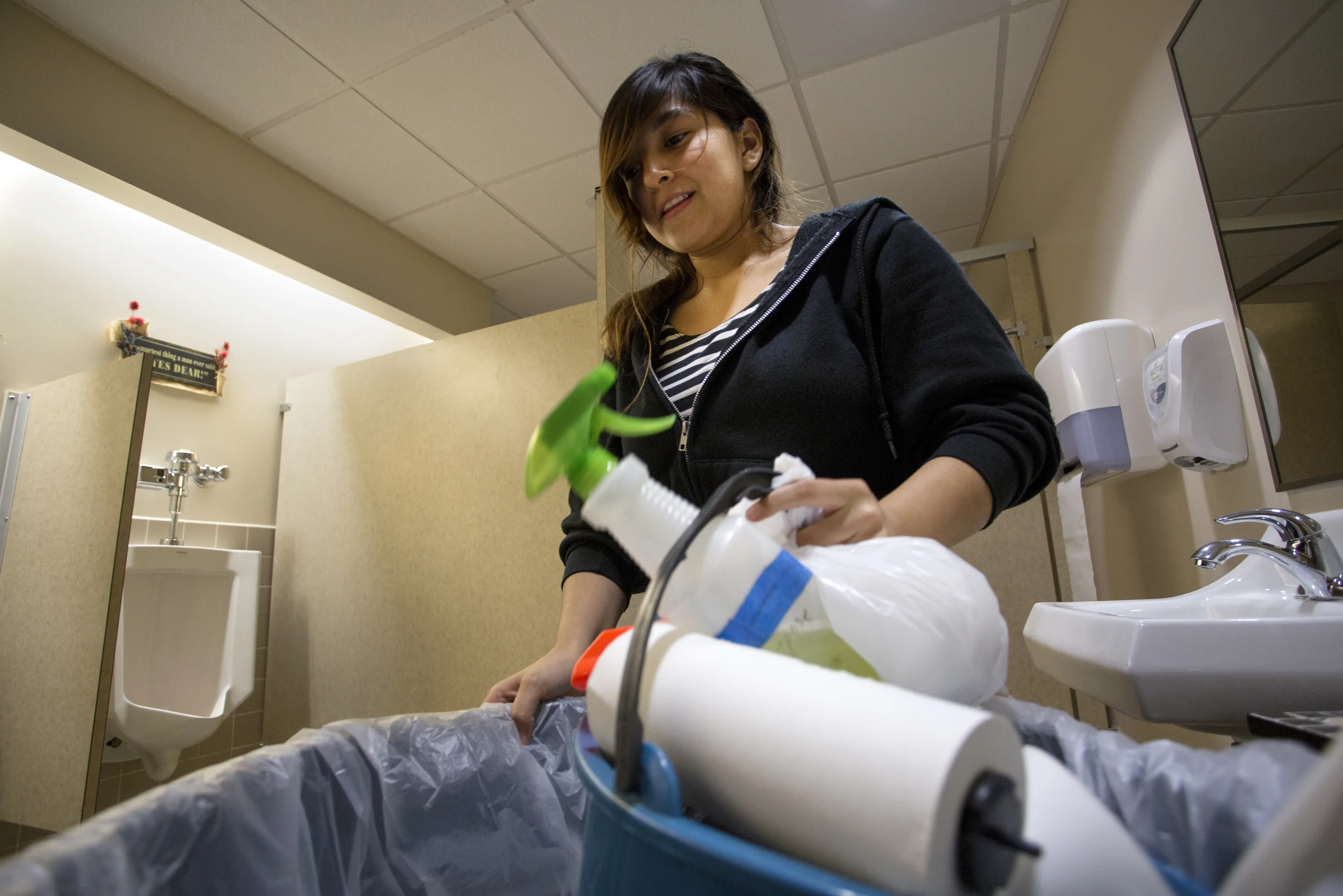 AUSTIN, TEXAS- Mar. 1, 2016. AUSTIN, TEXAS- Mar. 1, 2016. Violet Jimenez works nights cleaning offices in the Austin area. She needs the money for private viola lessons, new strings, and college. Miguel Gutierrez Jr. /KUT News. Miguel Gutierrez Jr. /KUT News.
