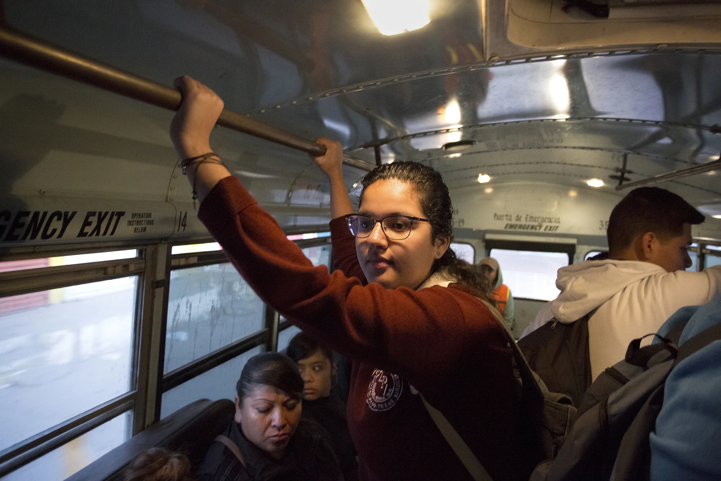 CIUDAD JUAREZ, CHIHUAHUA- Oct. 28, 2015: After a short wait, Arlet rides a bus towards the international bridge in Ciudad Juarez. "I don't think it's pretty normal," Arlet says. Miguel Gutierrez Jr. /KUT News.