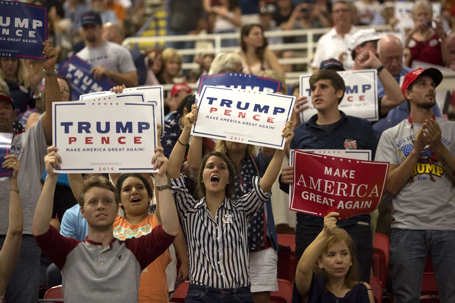 AUSTIN, TEXAS - August 23, 2016: Trump supporters inside the Travis County Expo Center. Miguel Gutierrez Jr./KUT News.