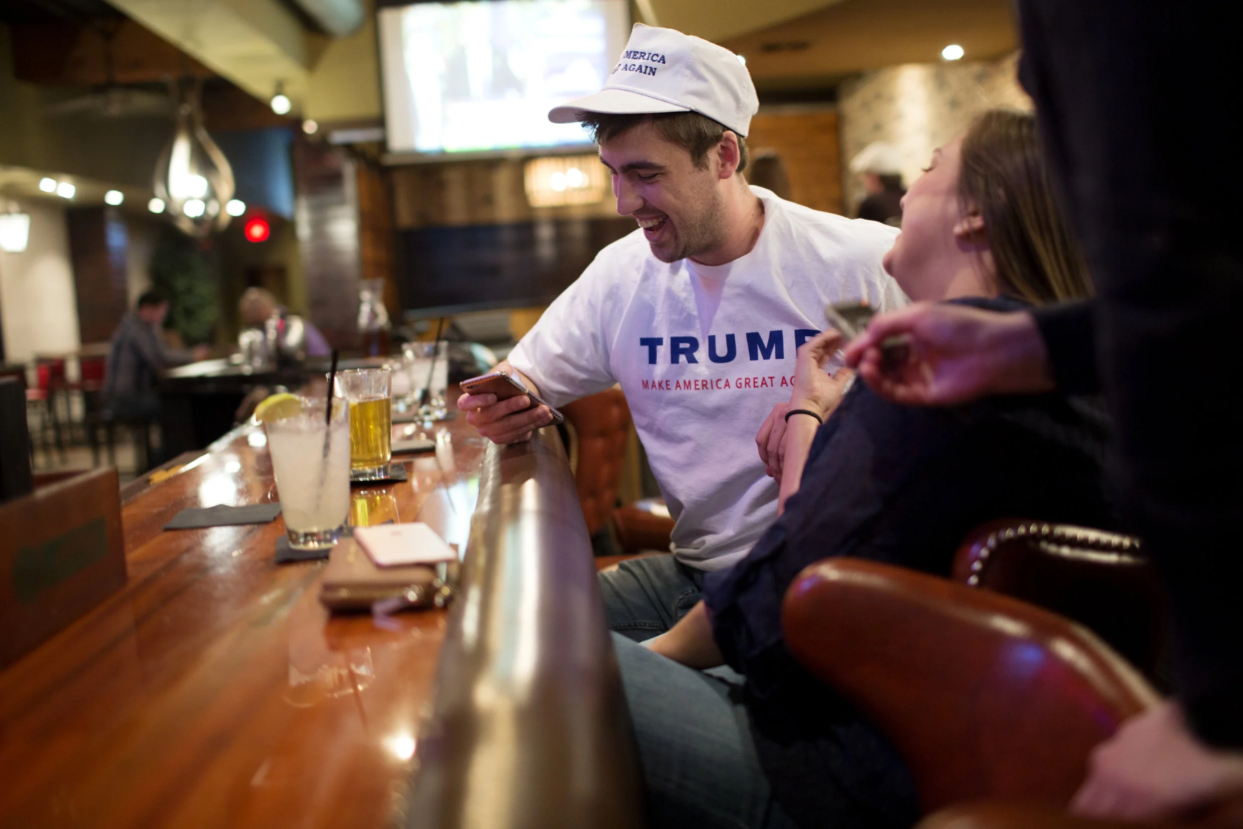 AUSTIN, TEXAS- Mar. 1, 2016. Andrew DeLaney, 29, attends a Super Tuesday watch party for Donald Trump at Ten Oaks. Miguel Gutierrez Jr. /KUT News.