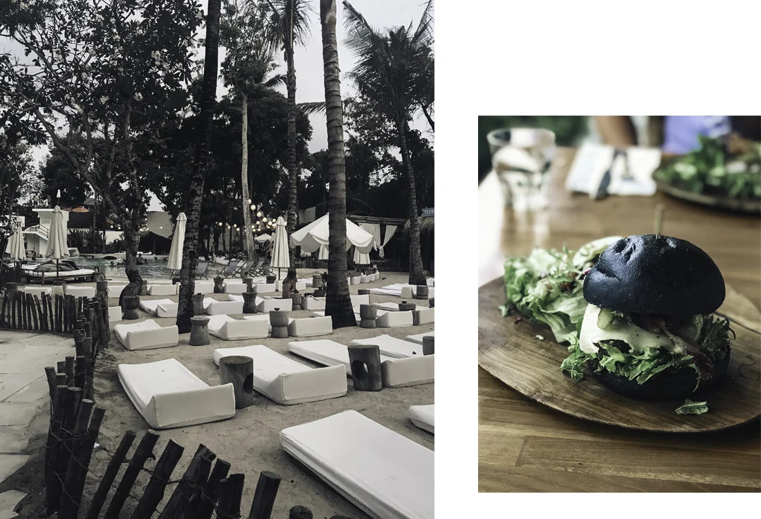 Left: Mrs Sippy Beach Club. Right: Burger at Nüde.