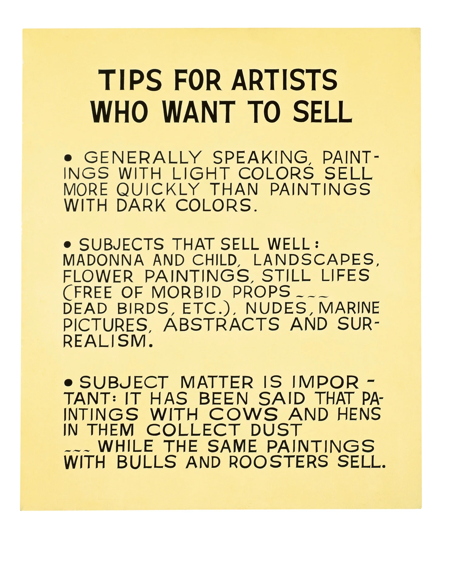Tips for Artists Who Want to Sell, 1966-68 © John Baldessari