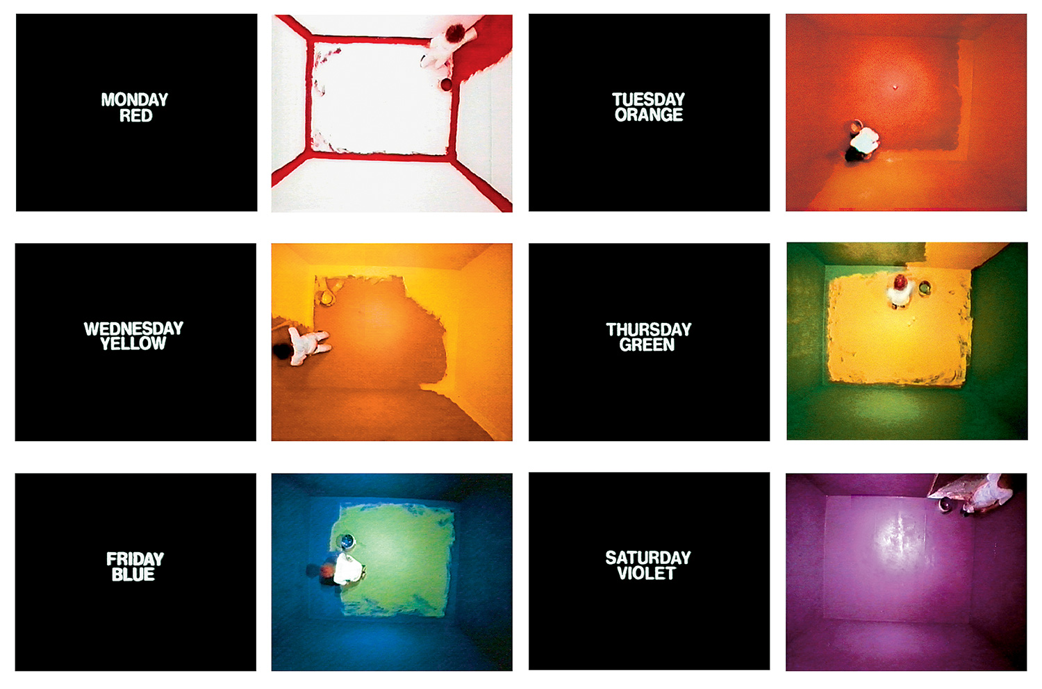   Six Colorful Inside Jobs , 1977 32:53 min, color, silent  ©&nbsp;John Baldessari. &nbsp;Distributed by  EAI . 