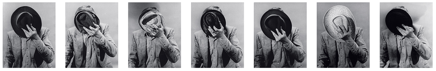   Portrait: Artist's Identity Hidden With Various Hats,  1974  ©&nbsp;John Baldessari 
