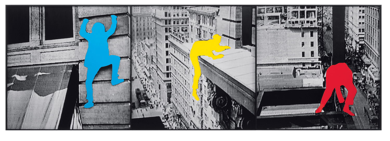  The Duress Series: Person Climbing Exterior Wall of Tall Building / Person on Ledge of Tall Building / Person on Girders of Unfinished Tall Building,  2003  ©&nbsp;John Baldessari 