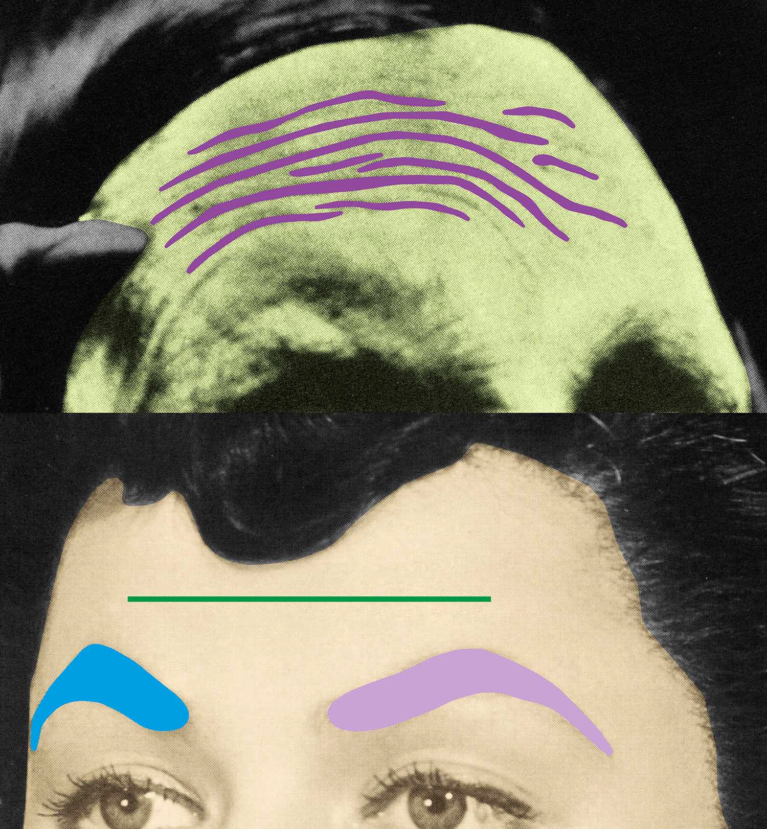   Raised Eyebrows/ Furrowed Foreheads: Two Foreheads (One Green) , 2009 Publisher: Freunde der Kunstmuseen Krefeld e.V., Edition of 30.  ©&nbsp;John Baldessari 