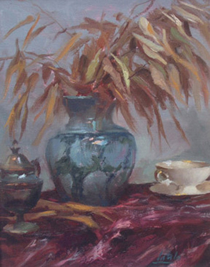 Latala_Oil_ Canvas_ Teacup with Blue Vase. JPG.JPG