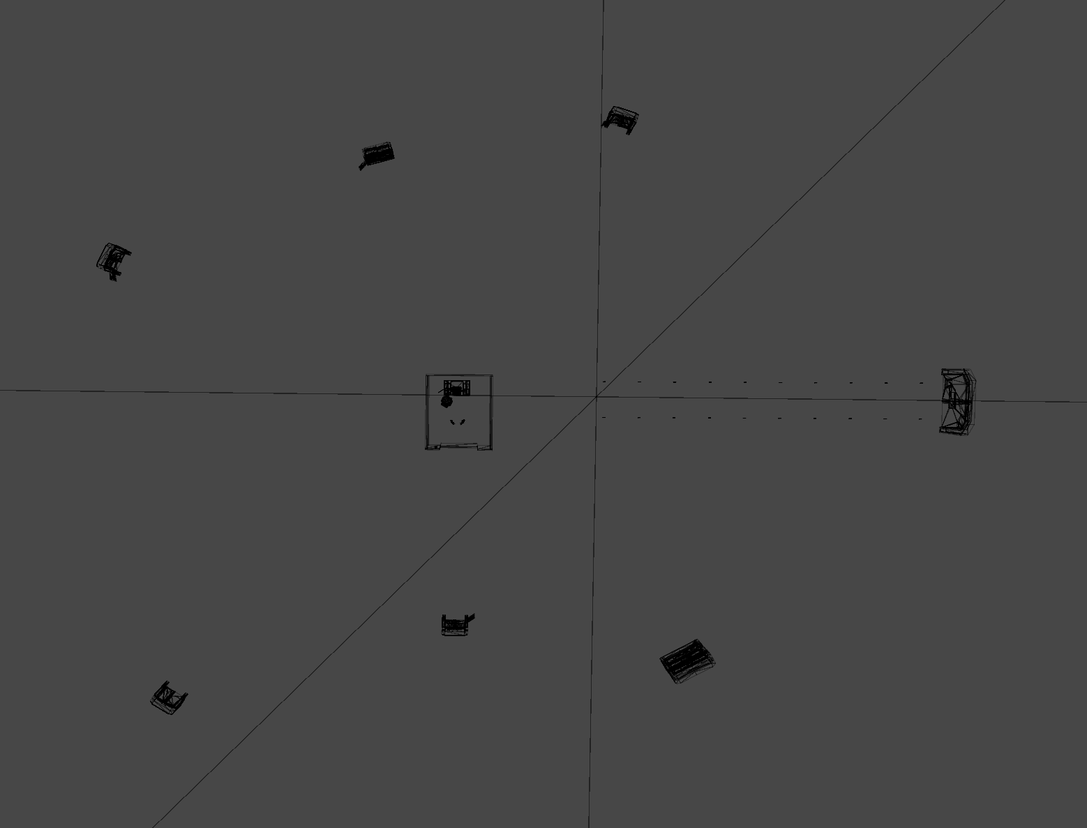 A top-down view of what we call the void space, an abstract representation of a colony ship. All the player sees are the doors of those they speak with.