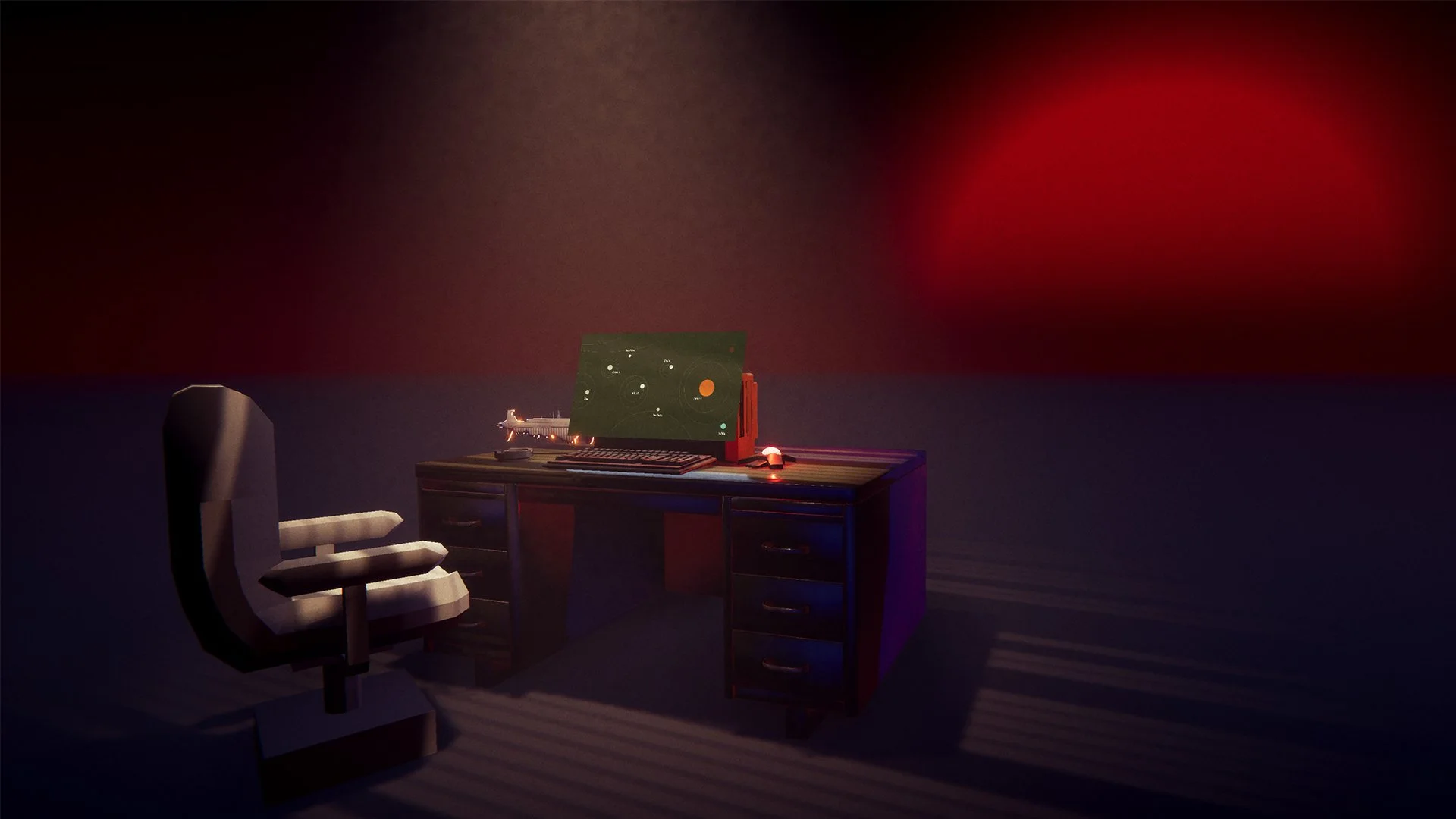 The player’s main source of information and where the game begins. While we initially wanted no sense of space at all, a horizon line proved critical to prevent players from getting disoriented.