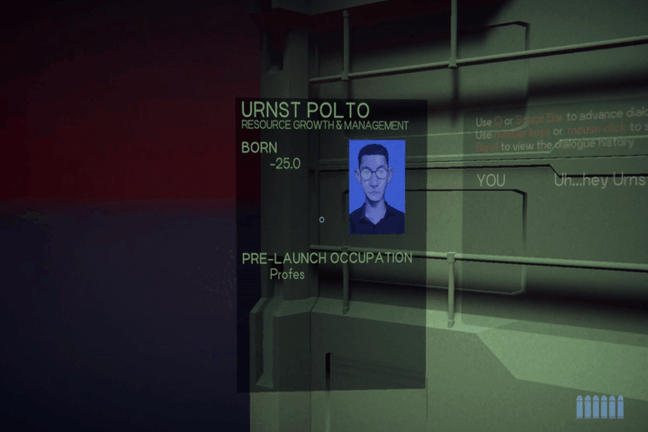 Character readouts appear when you begin speaking with that person, giving the player some context before they begin.