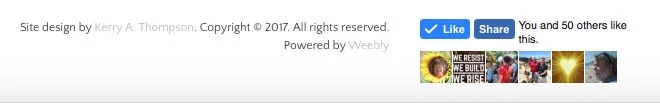 Facebook Like and Share button on footer of website (KerryAThompson.com)