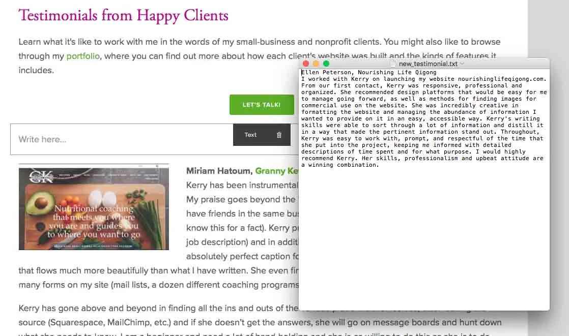 Copying prepared text into a text block on your website