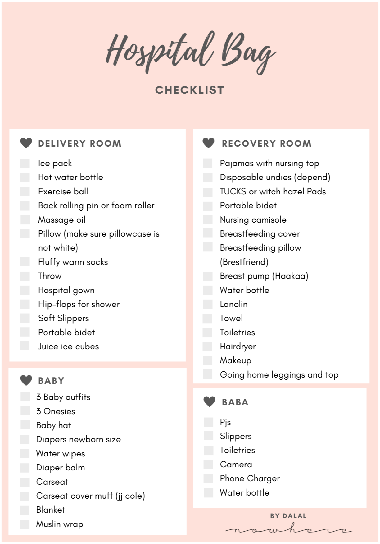 Hospital Bag Checklist — dalalnowhere
