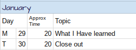 Week 5 #30DTAOL Schedule