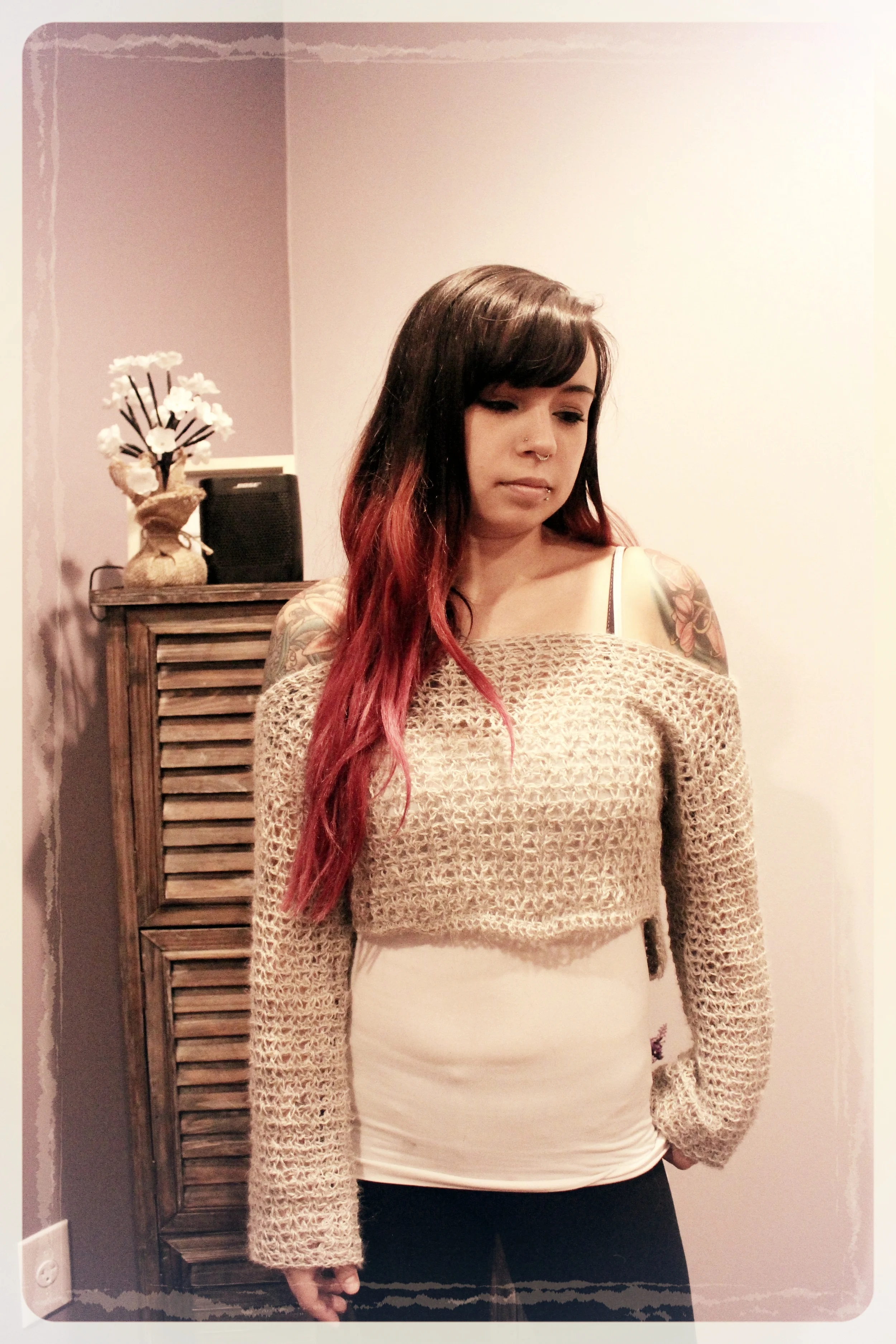 My little sister modeling my sweater for me.