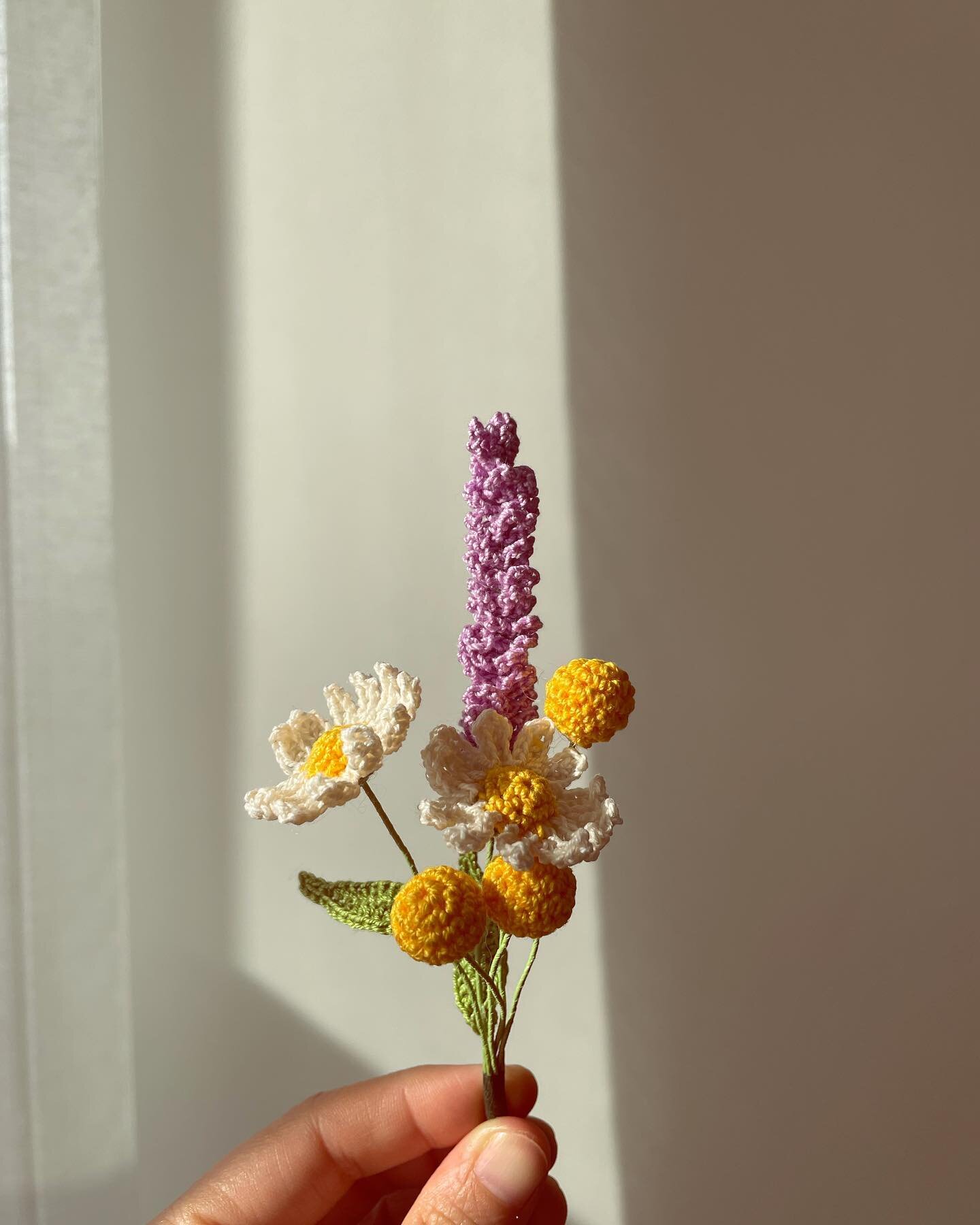 Lavender, little daisy, and craspedia (the yellow flowers)
.
.
.
.
.
#crochet#crochetflowers#flowers#bouquet#crochetbouquet