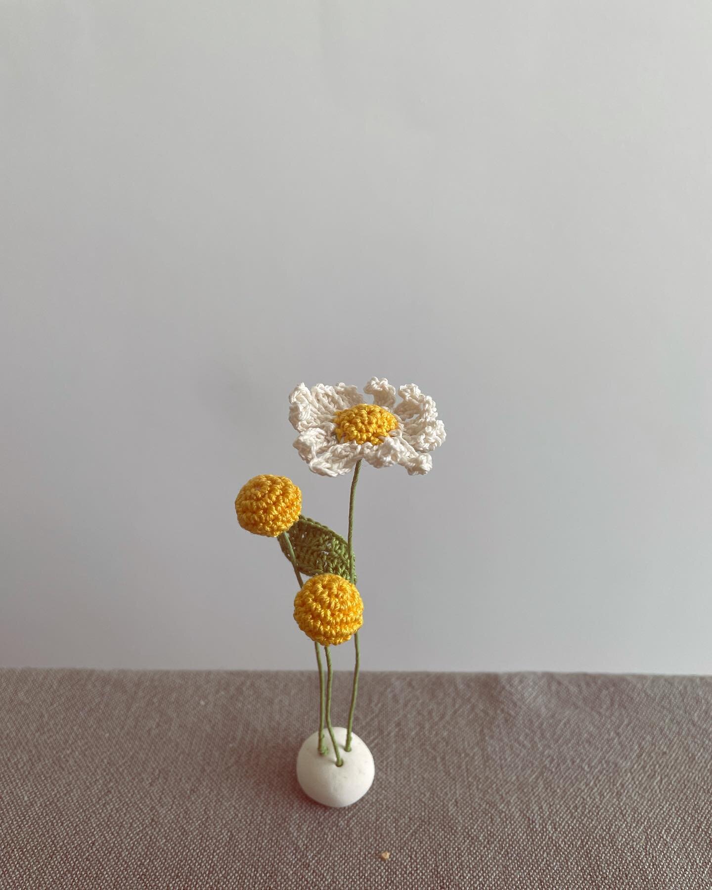 Single daisy with craspedia. Should I paint a cute design on the vase? 
.
.
.
.
.
#crochet#crochetflowers#crochetersofinstagram #crochetdaisy