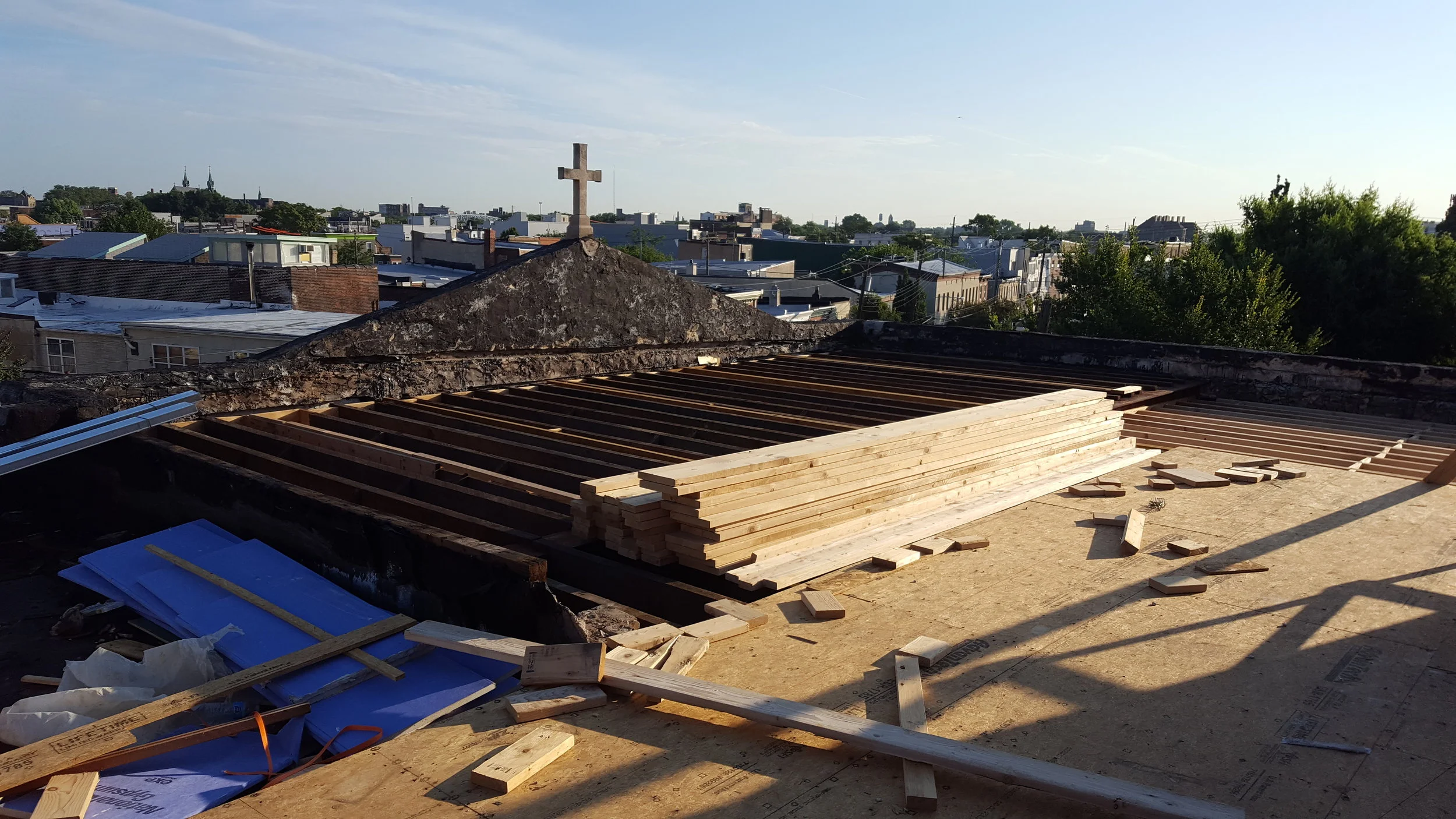 View from the rooftop of the original building, before the third-floor additions were built.