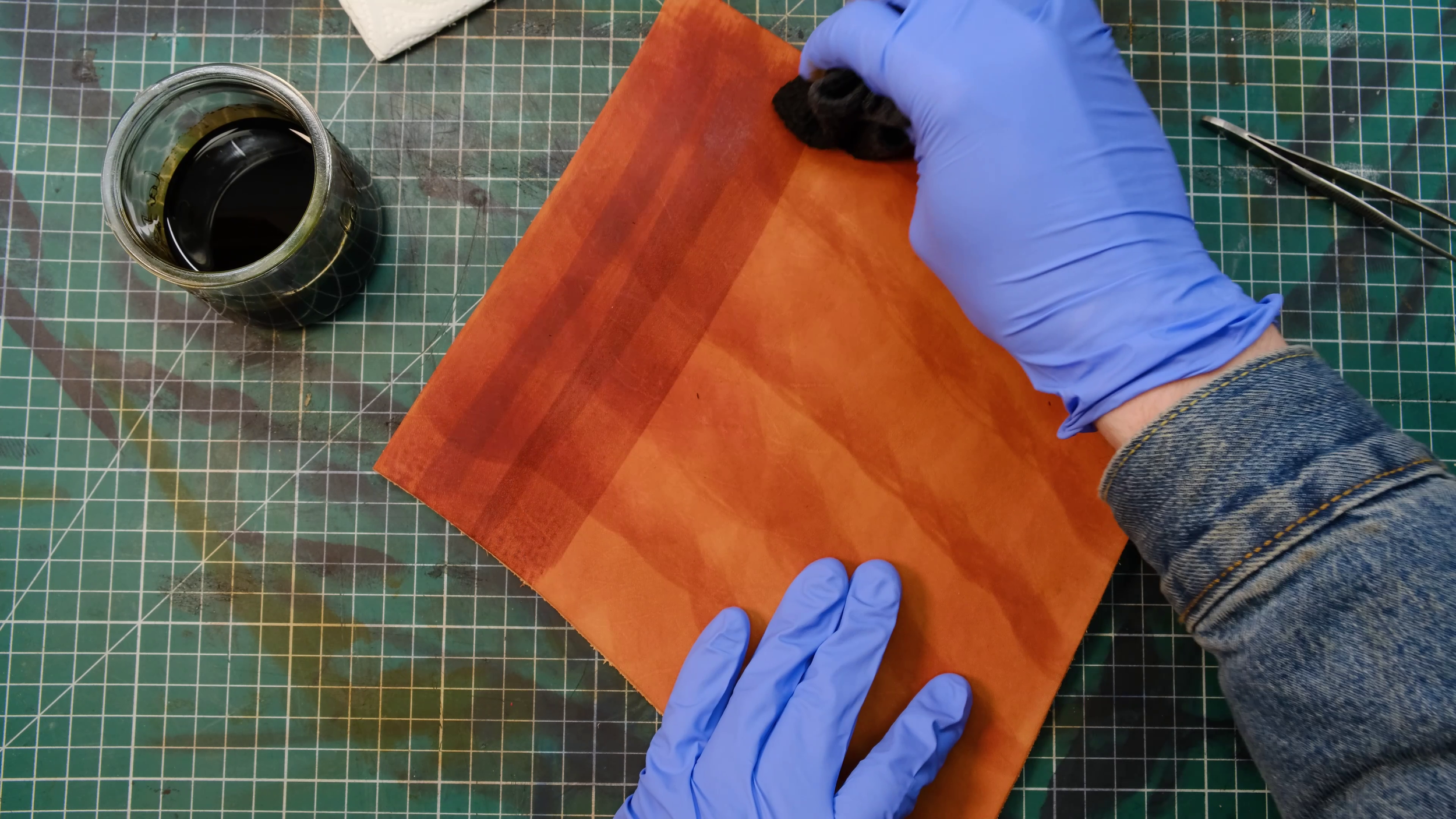 Hand painting with leather dye