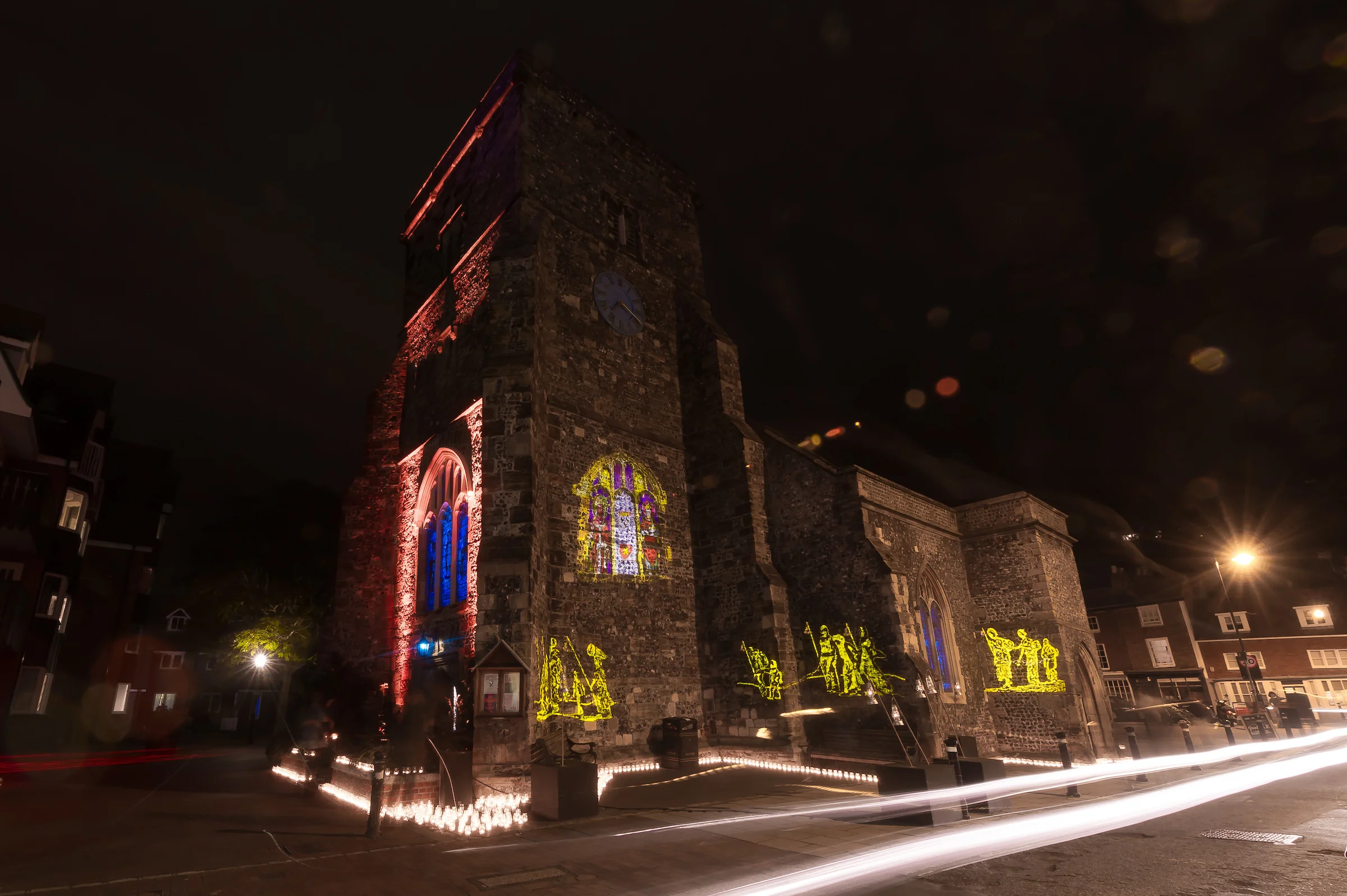 Karen van Creveld's installation of Church of St Thomas a Becket is an immersive atmosphere through backlighting of the stained glass windows, projections, candlelight and sound. It was a fantastic experience being part of the festival, we hope to take part again next year! James MaCauley Photography