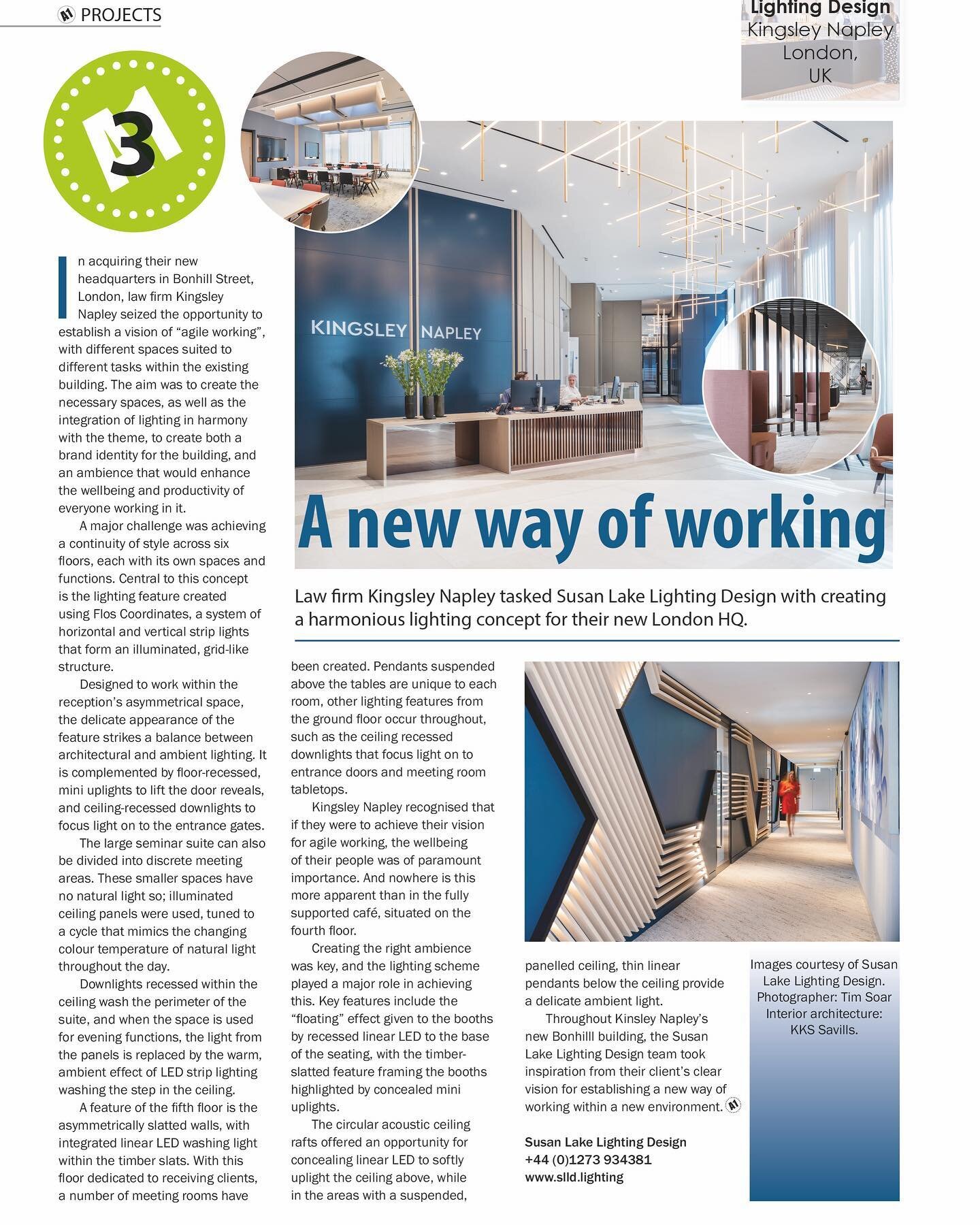 We&rsquo;re thrilled our lighting design project Kingsley Napley is featured in A1 Lighting Magazine&rsquo;s May 2022 issue. 
Thanks to the fantastic team involved that made the design possible including the design, construction and client! 
Lighting