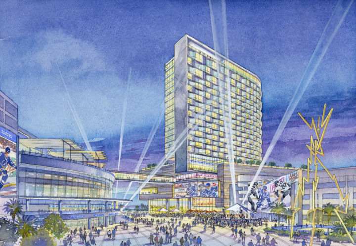 A rendering of downtown Tampa after the $3B urban redevelopment led by SPP. 