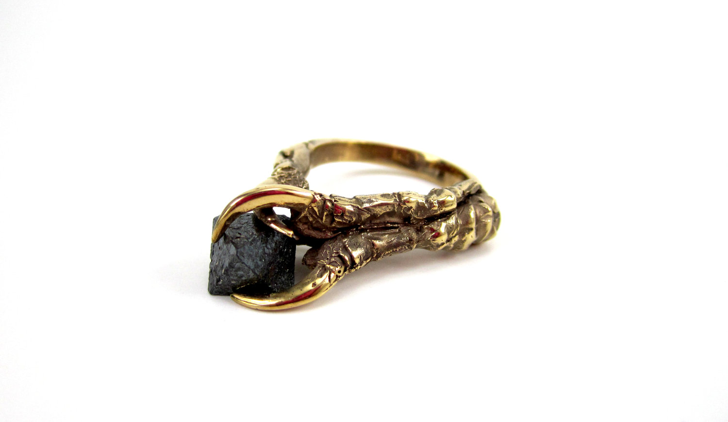 The Hunted I - Crow Claw Ring with Faceted Magnetite Stone