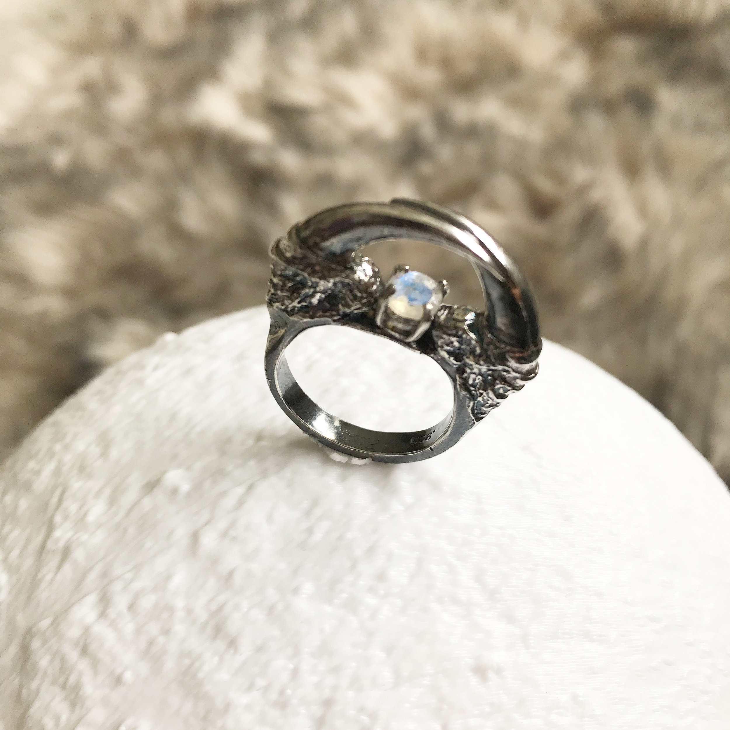 The Hunted I - Owl Talon Arch Ring with Faceted Moonstone