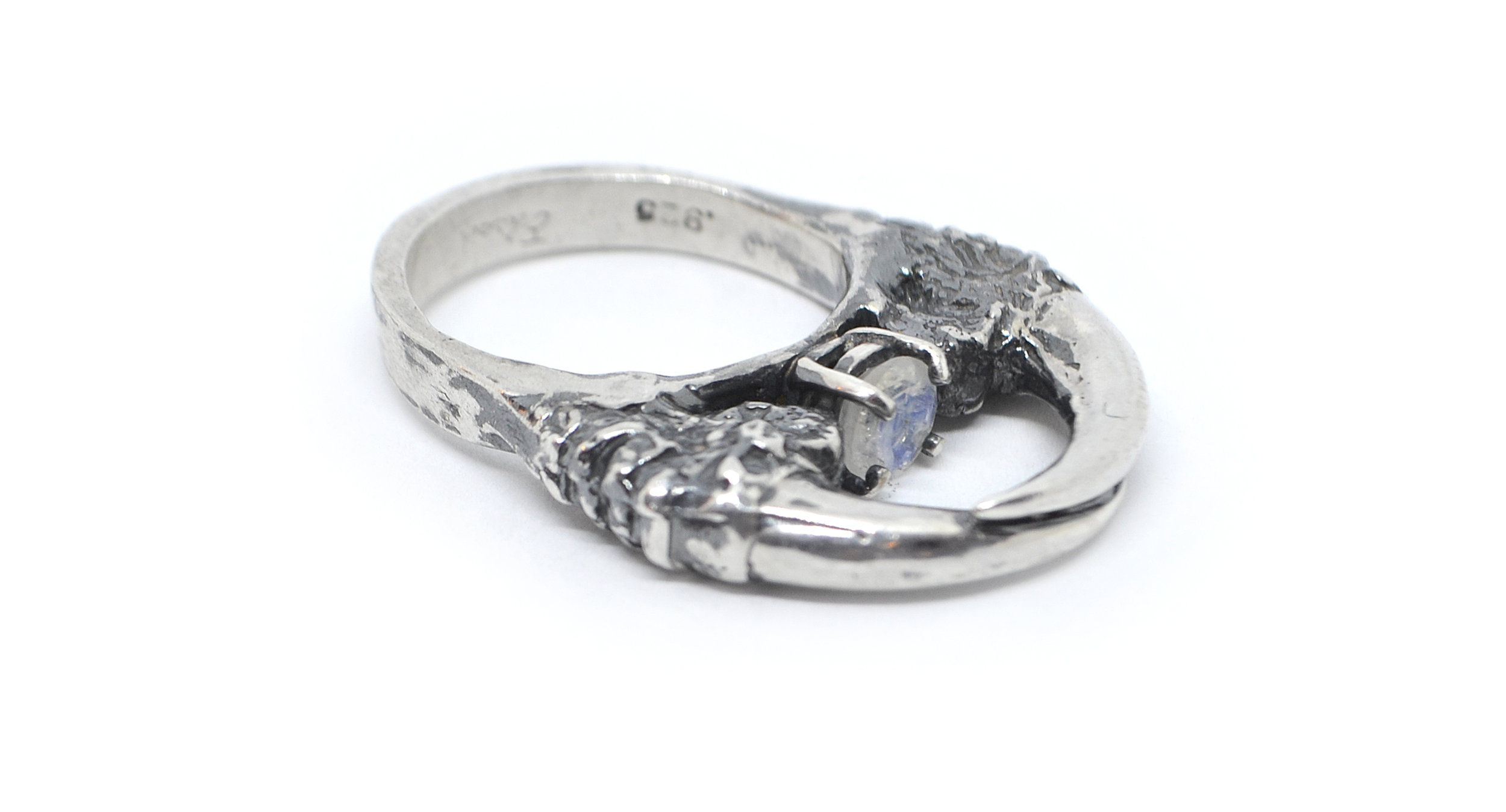 The Hunted I - Owl Talon Arch Ring with Faceted Moonstone