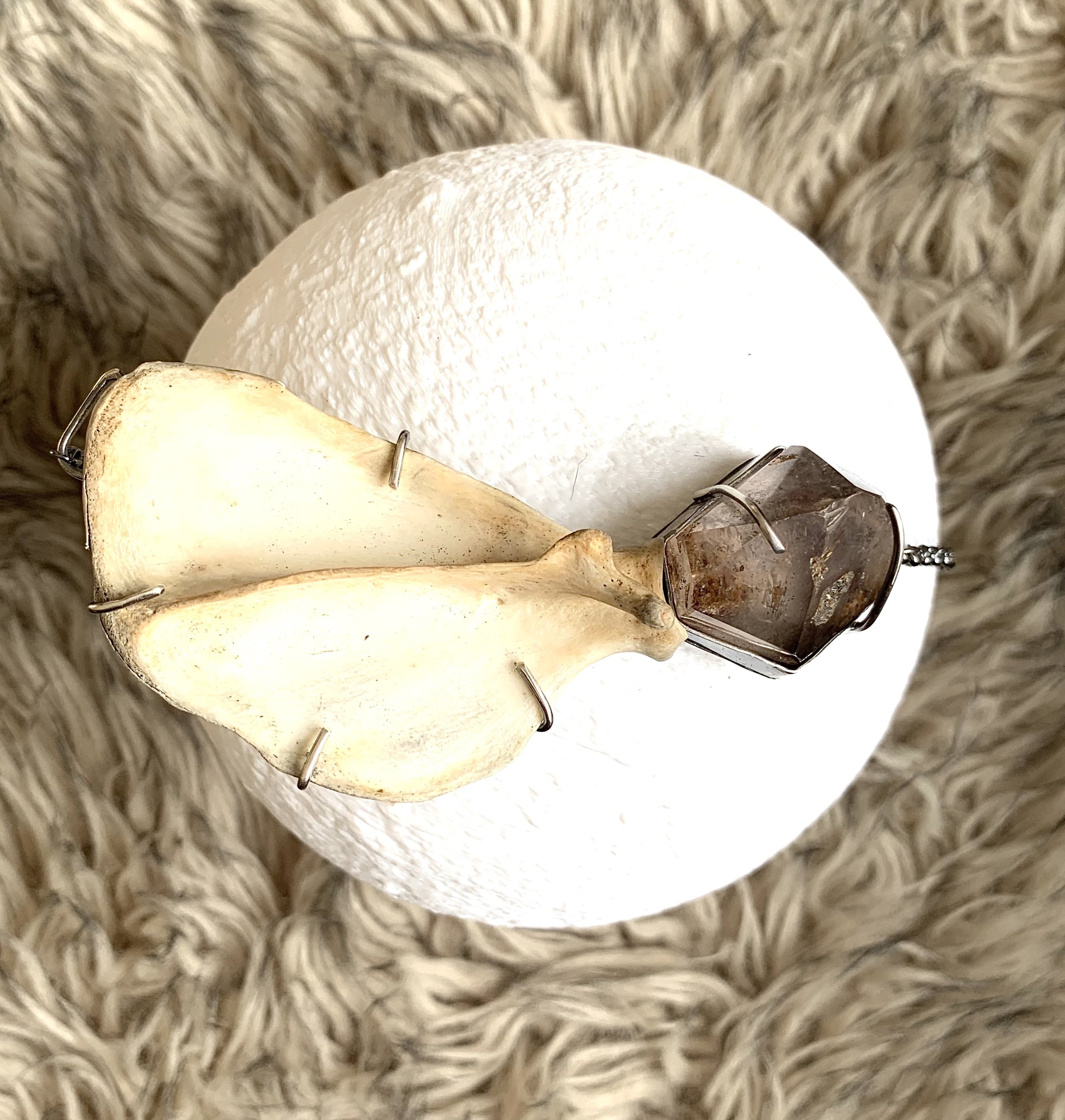 Bobcat Bone with Smokey Amethyst Quartz Necklace