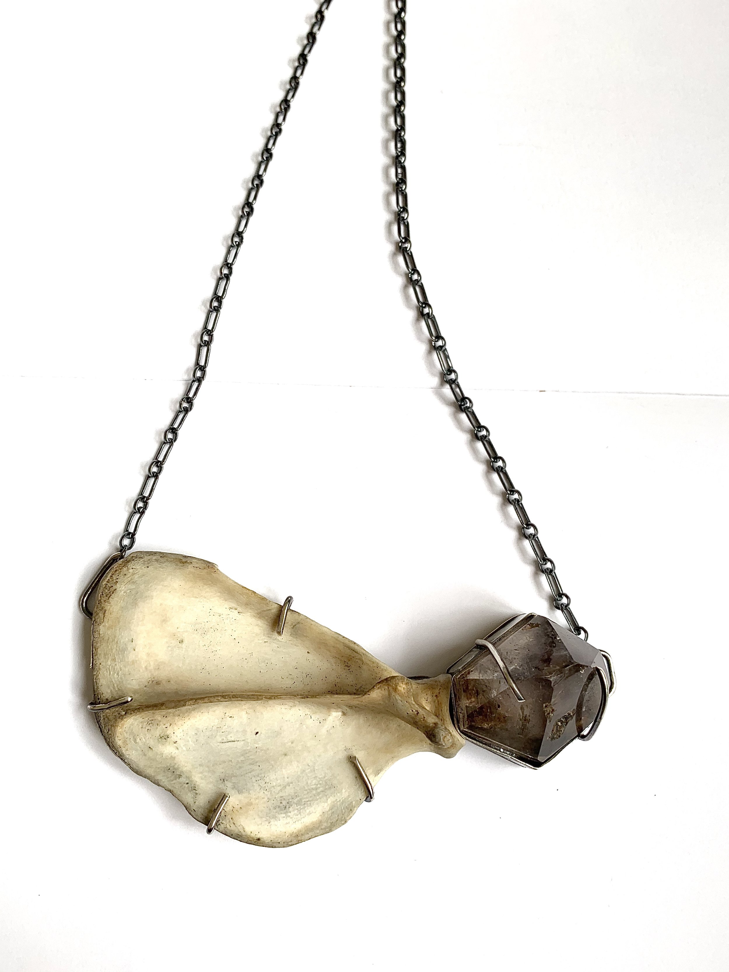 Bobcat Bone with Smokey Amethyst Quartz Necklace