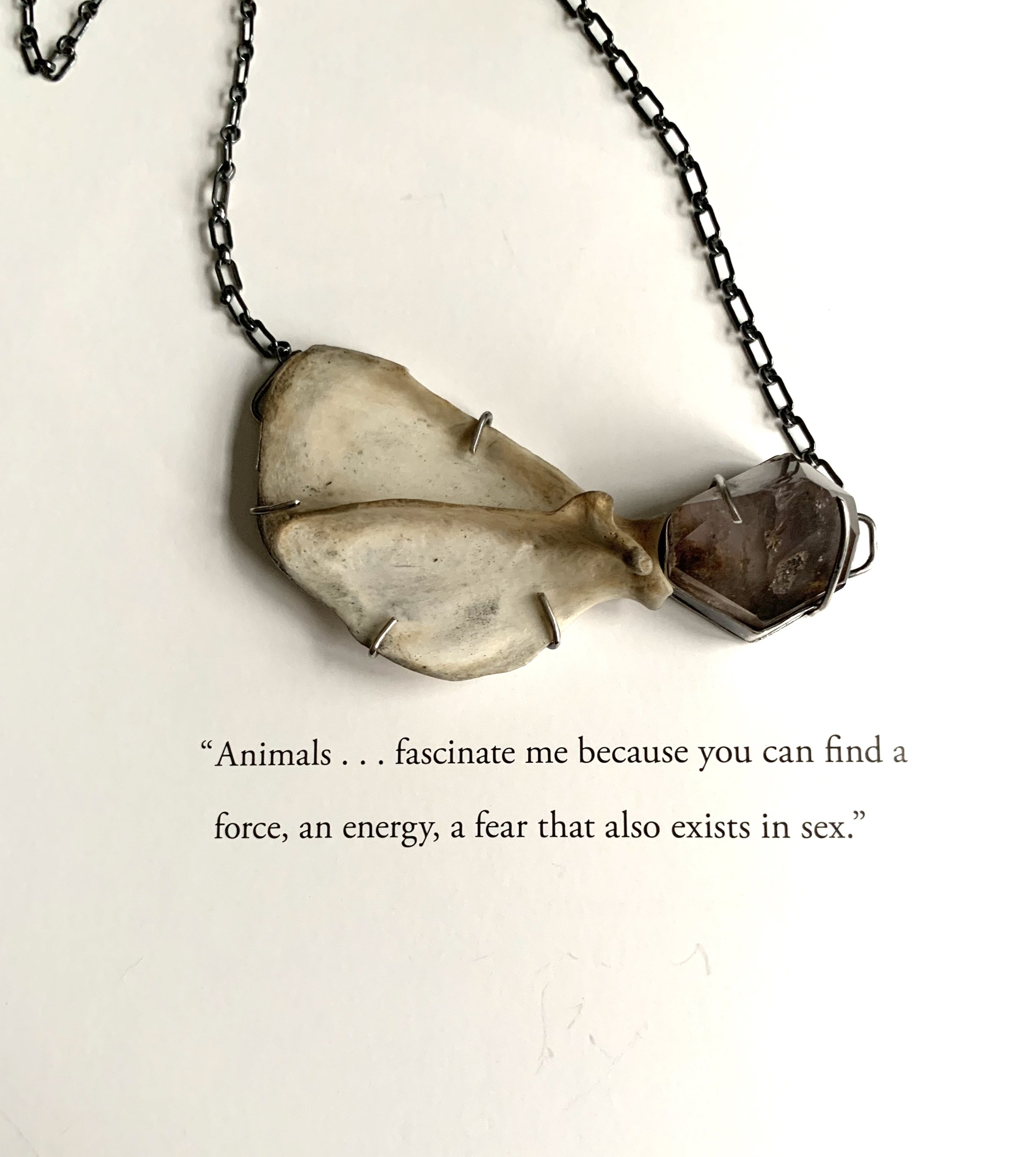 Bobcat Bone with Smokey Amethyst Quartz Necklace