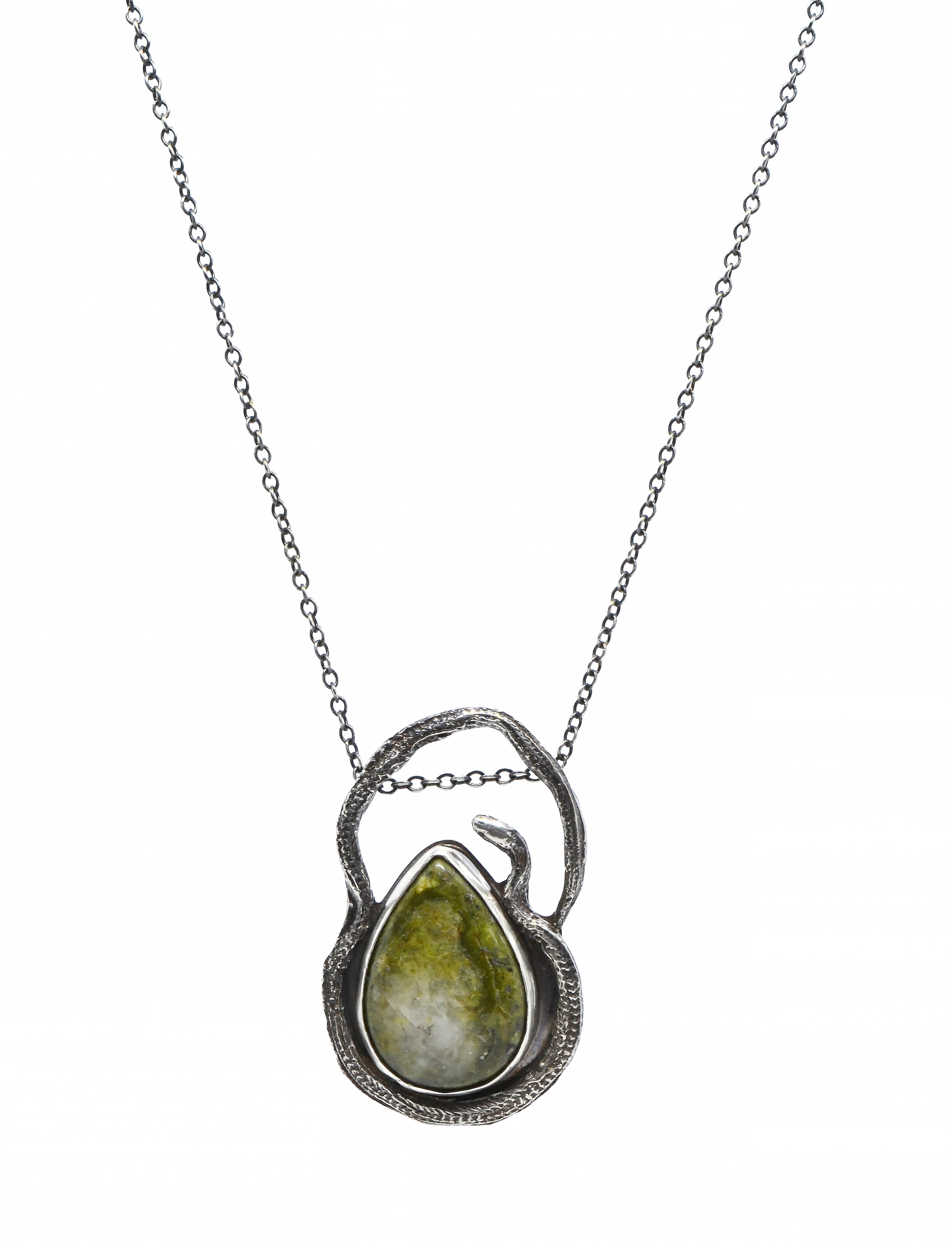 Medea Silver Snake Pendant with Unakite Stone