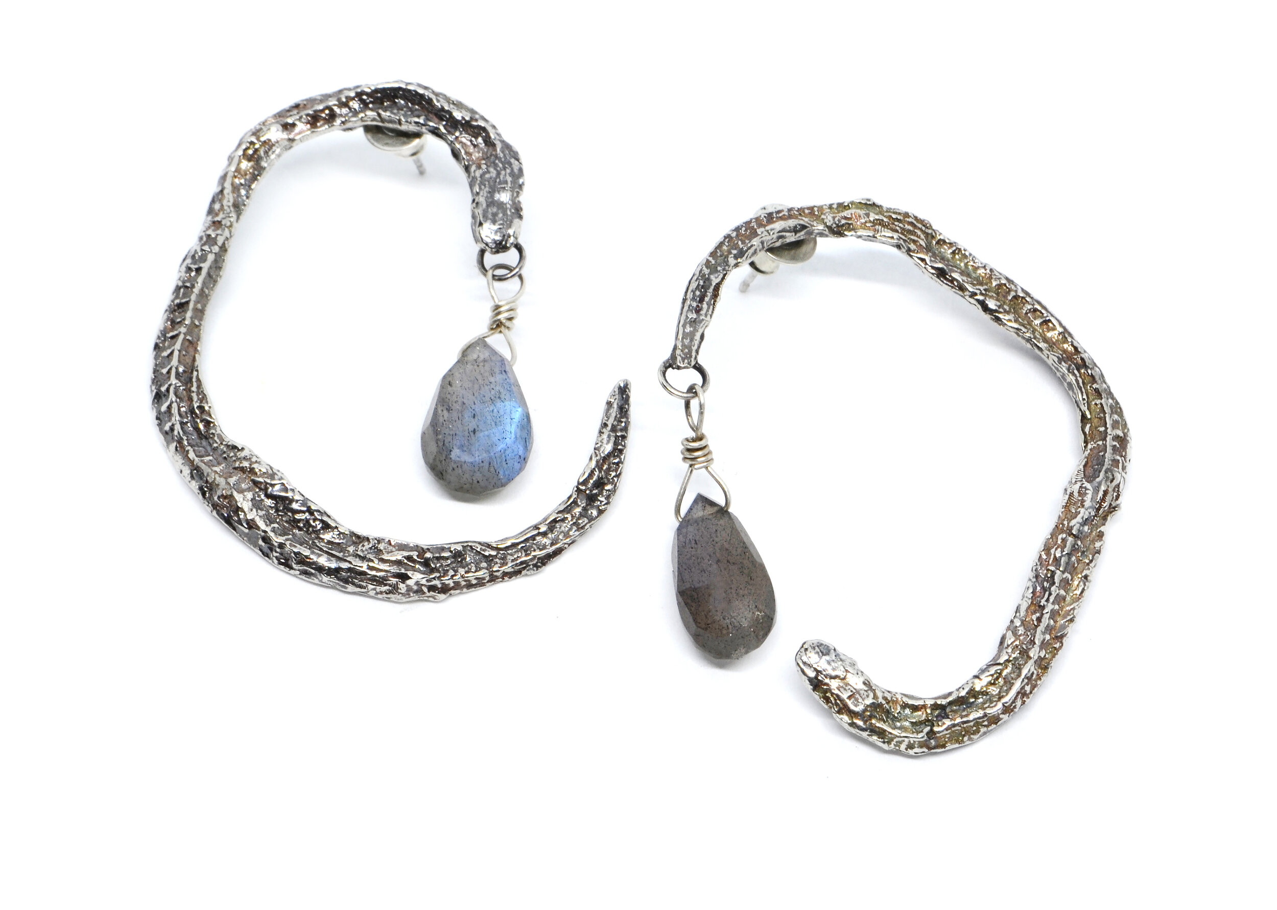 Medea Small Snake Earrings with Labradorite Tear Drops
