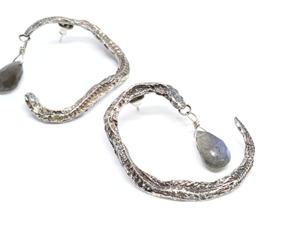 Medea Small Snake Earrings with Labradorite Tear Drops