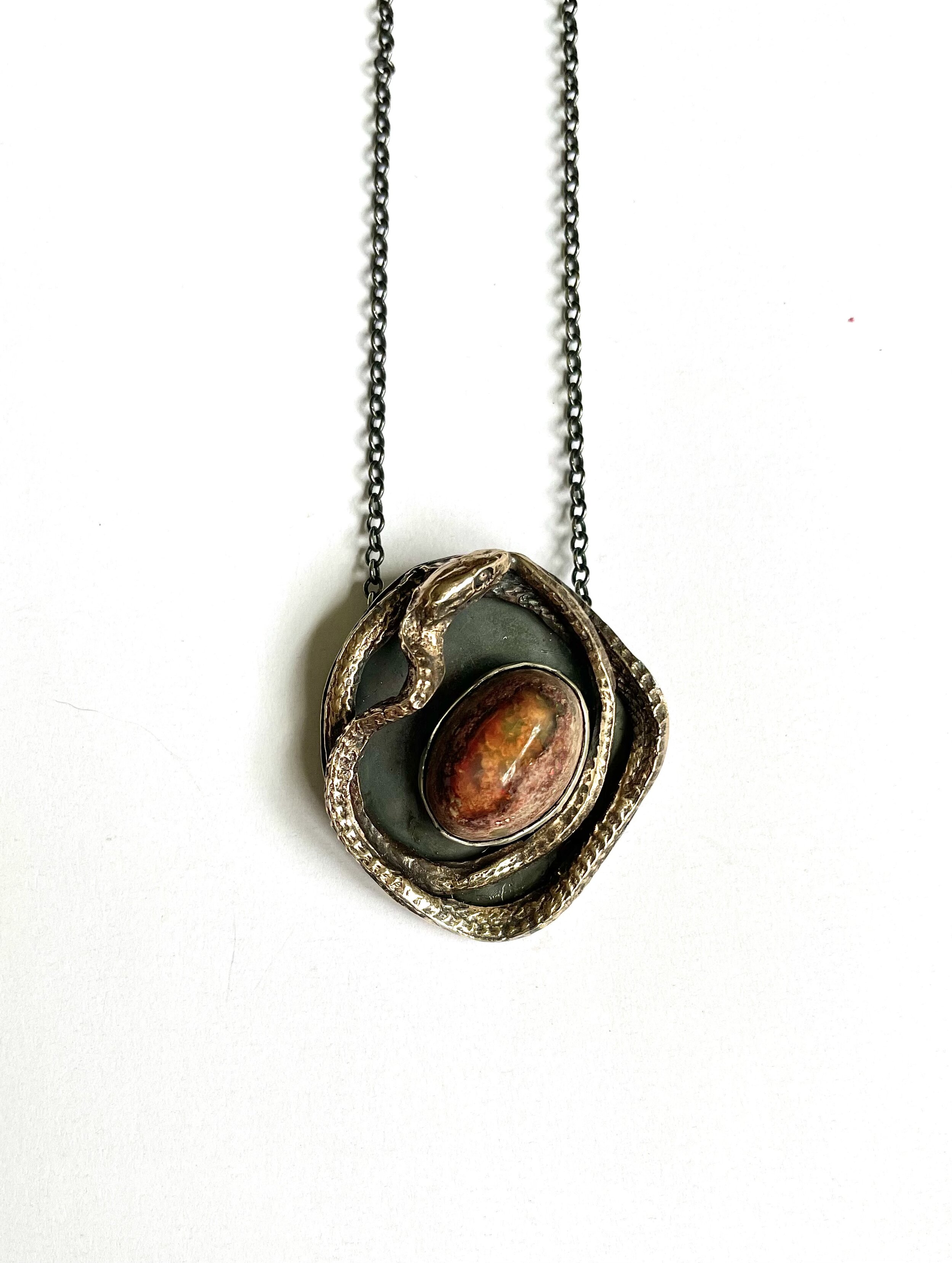 Medea Snake and Mexican Opal Pendant