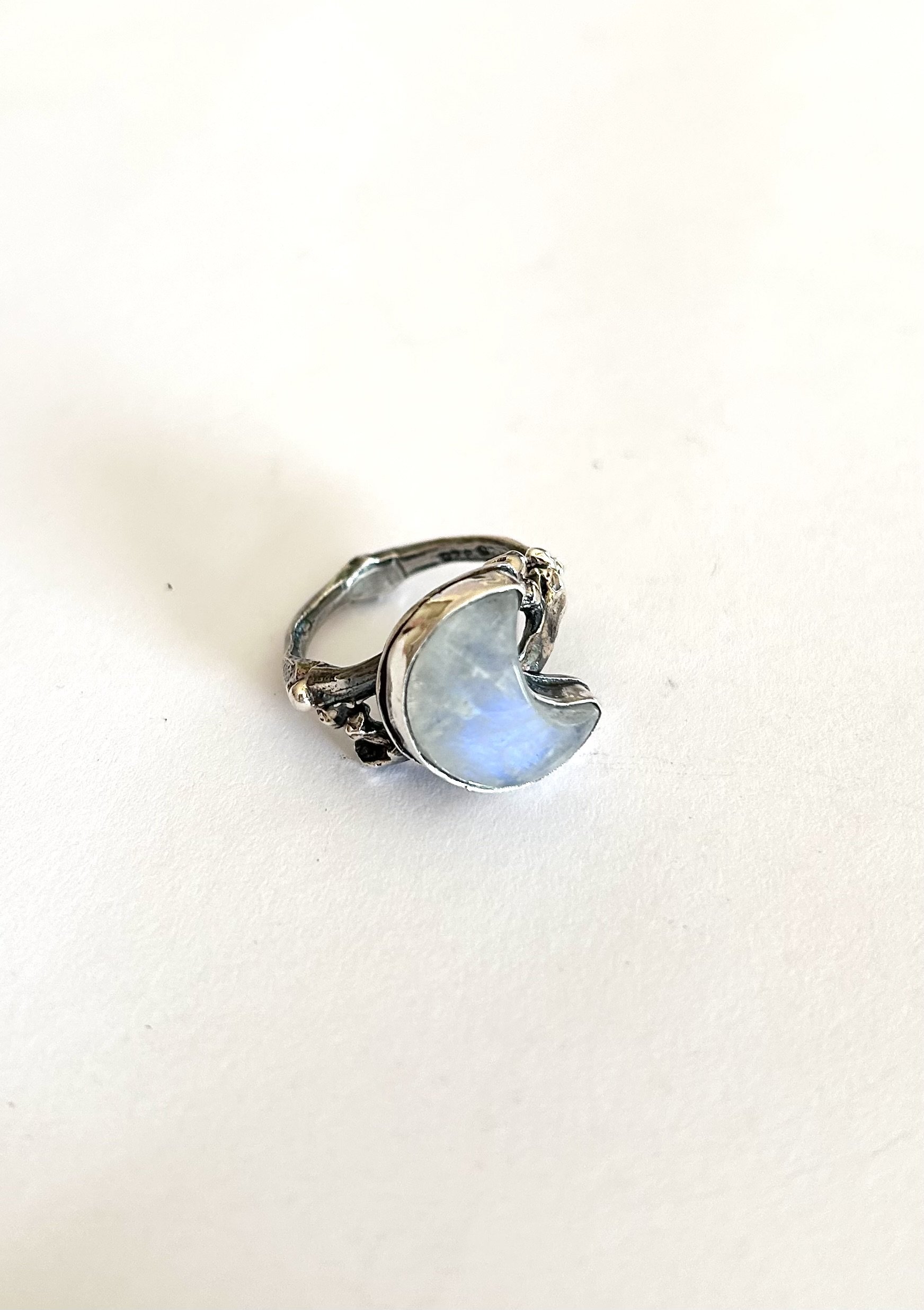 Bone Ring with crescent moonstone