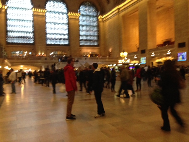 Waiting for the train at Grand Central Station. Hundreds of trains are coming in and out of this station, making it an active hub and a great place to watch people. Our Union Station can never rival a station like this or even South Station. Union Station only has one line going in and out of Worcester to Boston. We simply can’t match the density of a Grand Central Station but increased train service can populate our station more fully.