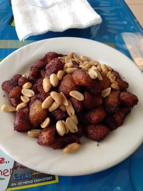George told me to ask for "Big Shoe" at the restaurant, Anokye Krom at Millbury Street. He wasn't there but I did order a yummy plate of fried plantains and peanuts.