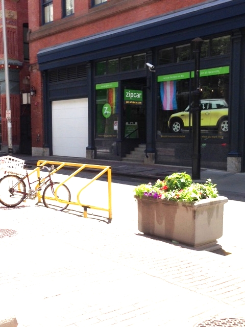 Only walkable and bikeable cities can support the existence of a Zipcar! Note the bike racks next to the Zipcar office. Worcester is so autocentric that it is hard to imagine we could support a Zipcar fleet.