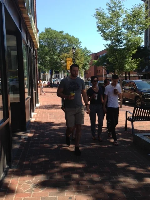 Brick lined sidewalks, convenient benches,, wide sidewalks, interesting shop windows, street trees make this a walking downtown.  It was Sunday and I have to say that the downtown was hopping with life.