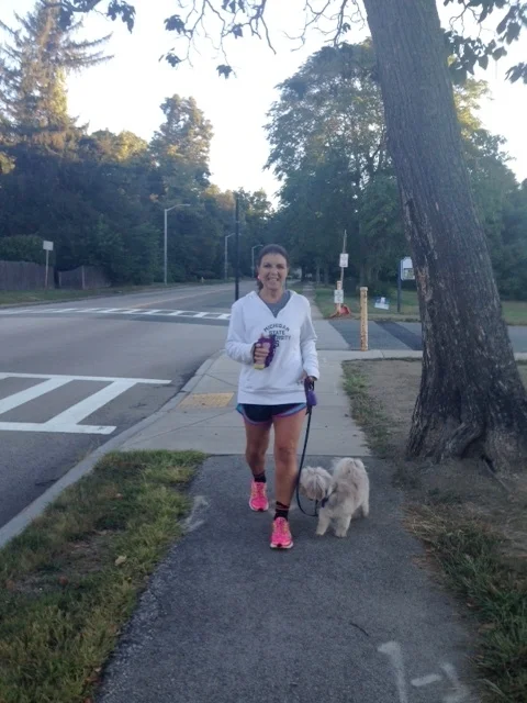 This morning on a late walk, I met Susan for the first time. I knew of her since she is the spouse of my friend, Calvin but I had never talked to her. Here is the strength of weak ties: She asked me if I would consider teaching a course in her department at Assumption College and now we are "facebook friends." I admired her bright pink sneakers!