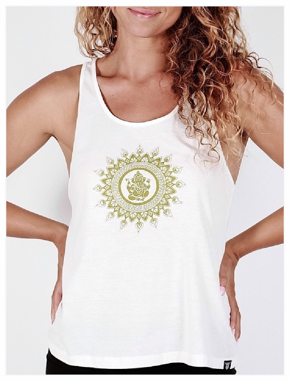 Womens Top Organic Cotton Ganesha Mandala White