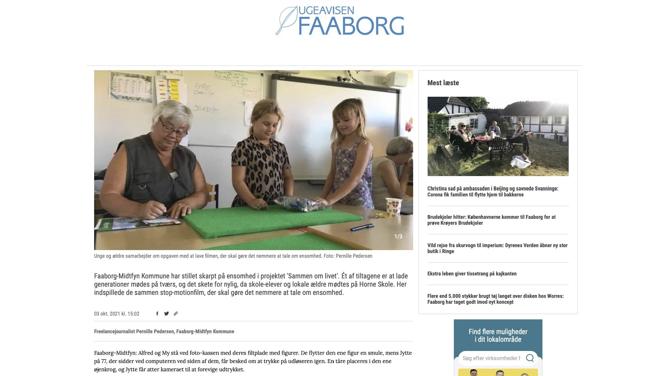 Artikel i Faaborg Ugeavis - ensomhed perlefilm