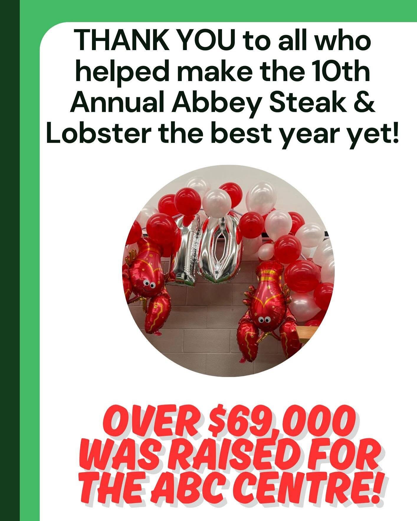 Then final numbers are in and out total raised at the 10th Annual Steak and Lobster was even higher than originally anticipated! Thank you again to everyone who made this our most successful year yet.  The Board is planning some really great projects