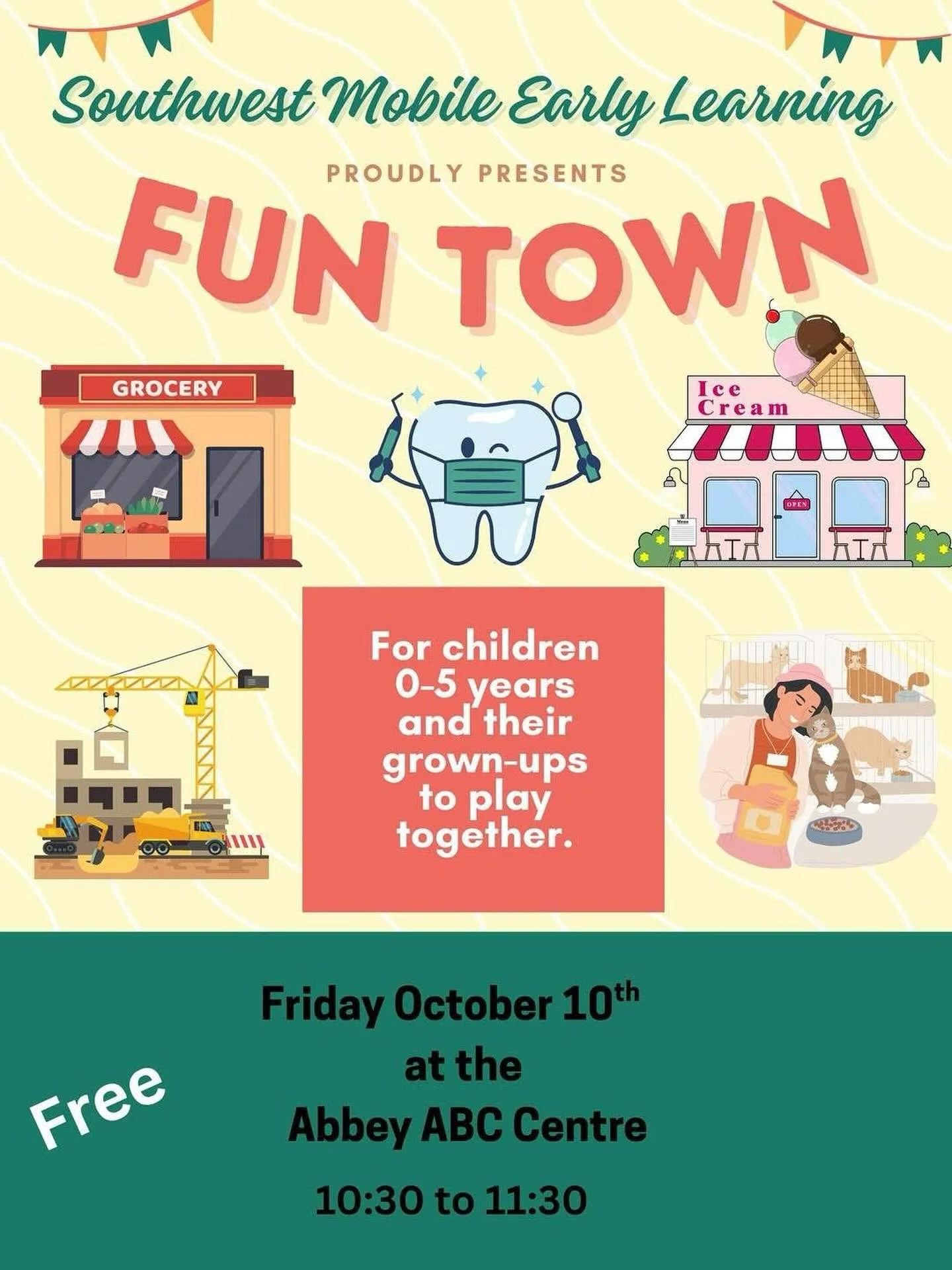 Fun town is coming to Abbey this week! Bring your little ones for a fun morning of play!