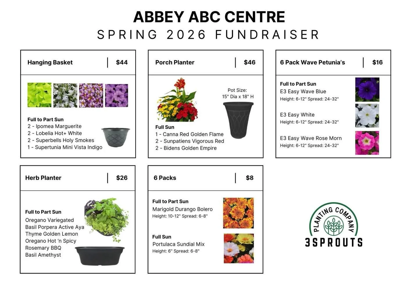 ☀️🌺Spring is almost here so it is time for our annual Spring Plant Fundraiser with @3sproutsplantingcompany 🪴🌷 
Orders are due April 27- Delivery May 3. 

Email orders to: abccentre336@gmail.com or drop off at Abbey&rsquo;s Attic, Second Hand Stor