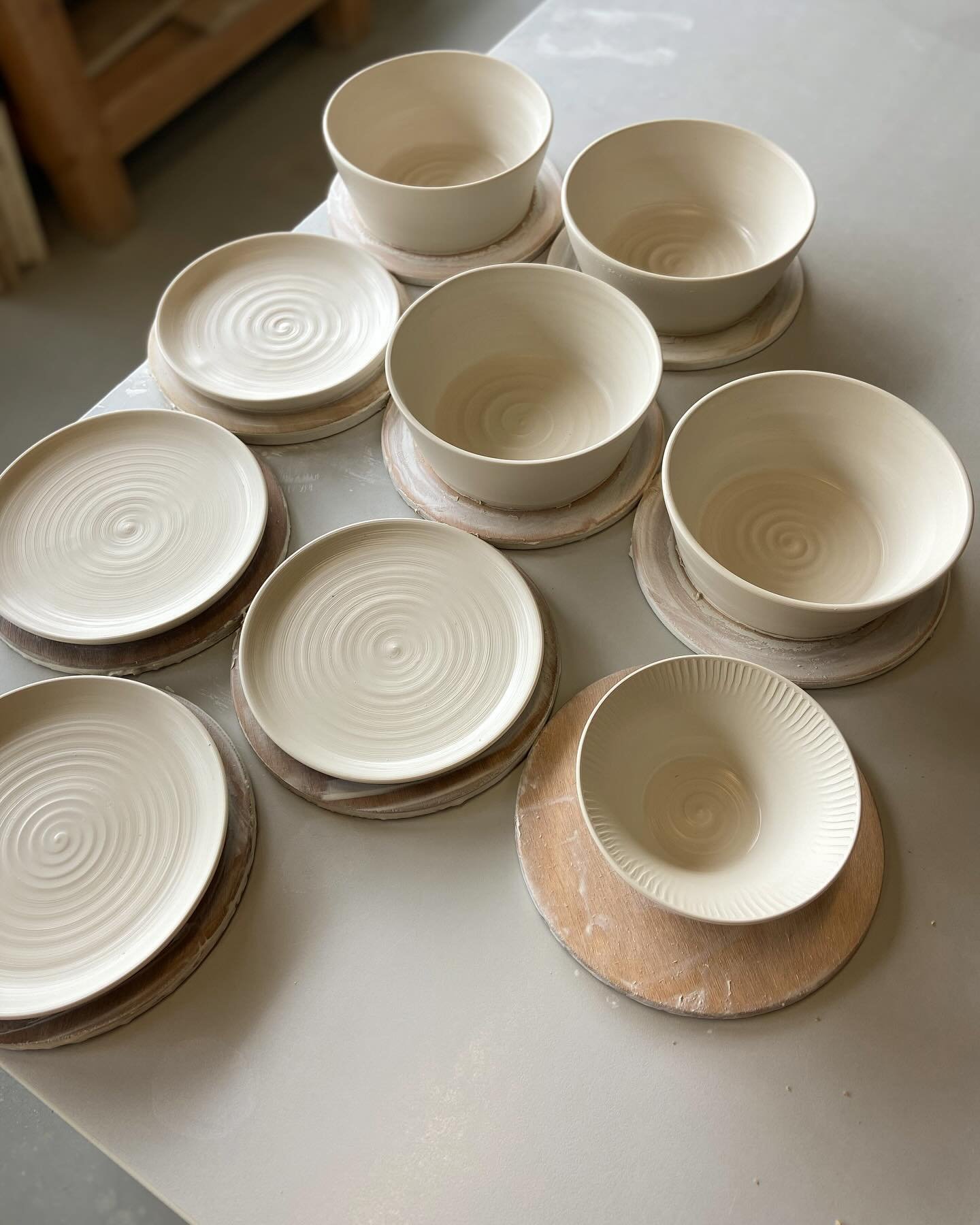Wheel throwing some porcelain as shape tests for a possible order. Porcelain is more expensive to work with, so often orders are made in stoneware. However, due to the vitrification of the porcelain clay body in high fire, the vessels become more dur